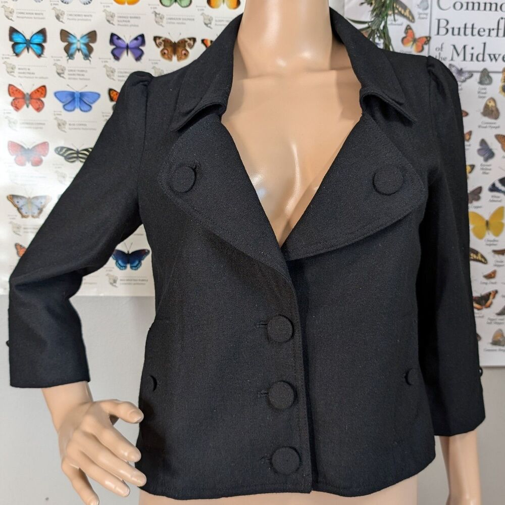 Central Park West Jacket Black Cropped Wool Blend Swing Coat Mod Size Small